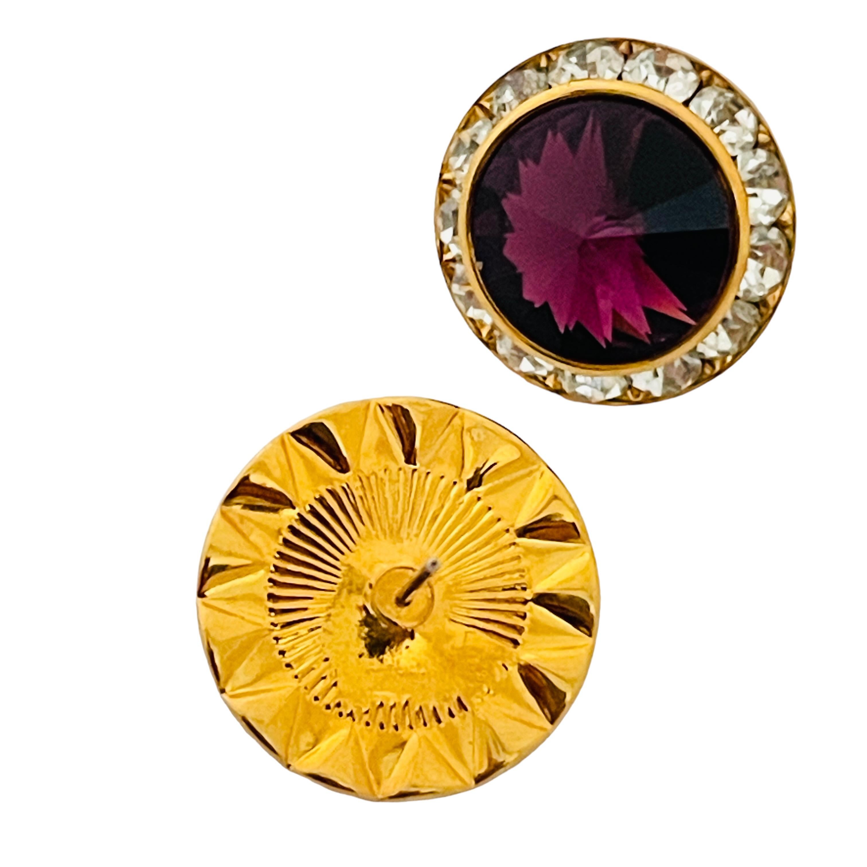 Pendientes de diseño vintage de cristal rivioli dorado púrpura con strass transparente en Bueno estado para la venta en Palos Hills, IL