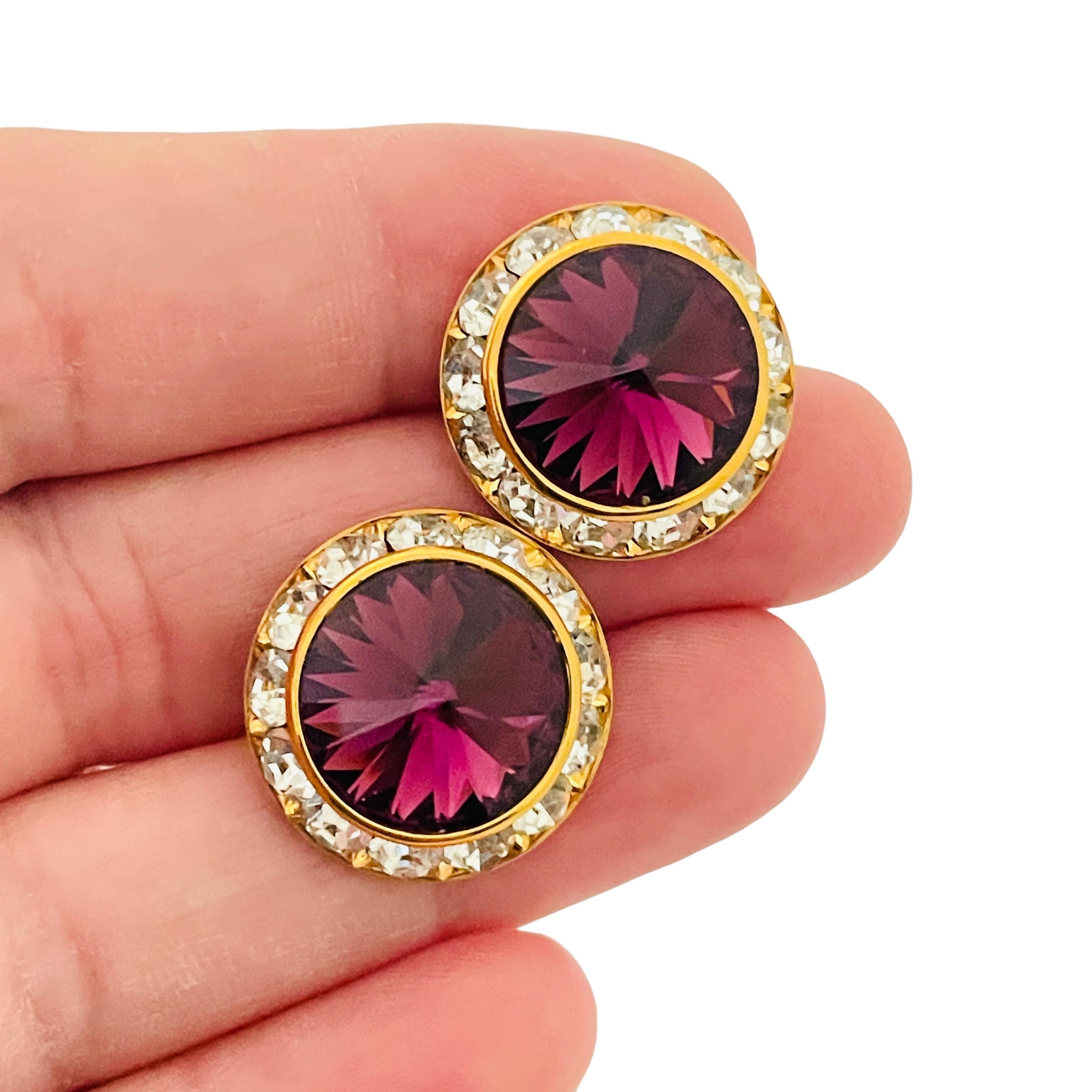 De las mujeres Pendientes de diseño vintage de cristal rivioli dorado púrpura con strass transparente en venta