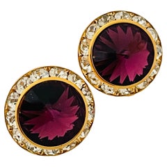 Pendientes de diseño vintage de cristal rivioli dorado púrpura con strass transparente