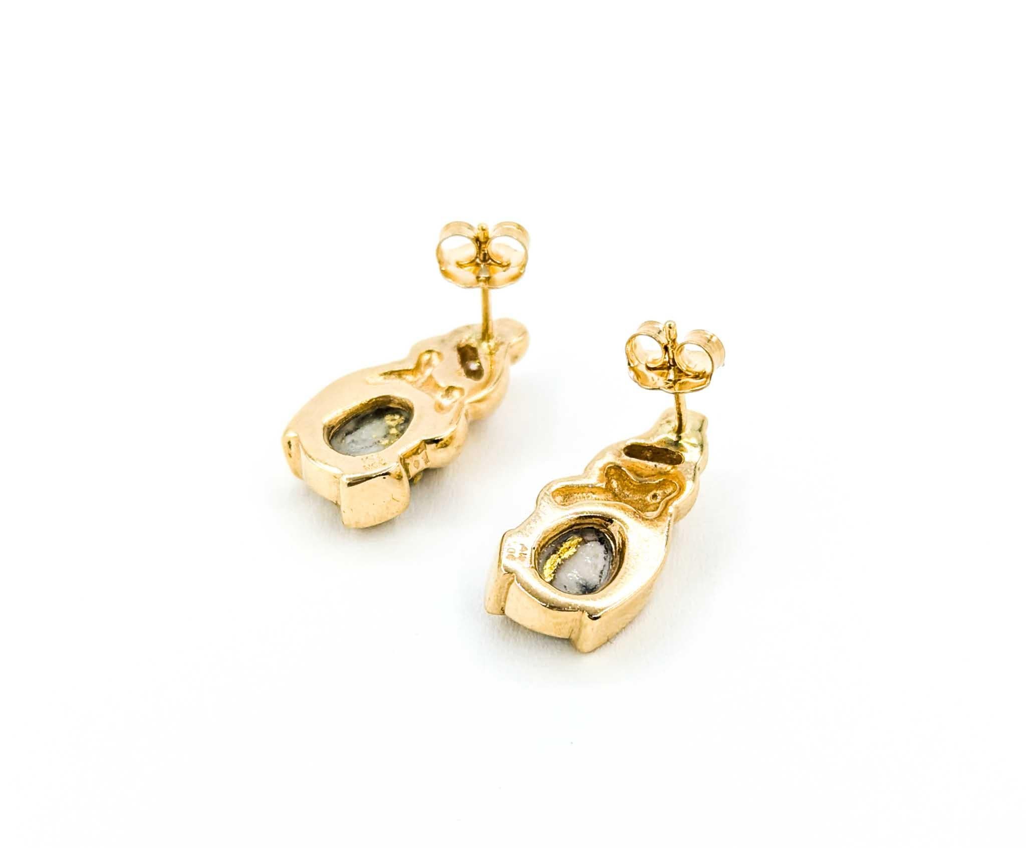 Modern Vintage Gold Quartz & Diamond Stud Earrings in Yellow Gold
