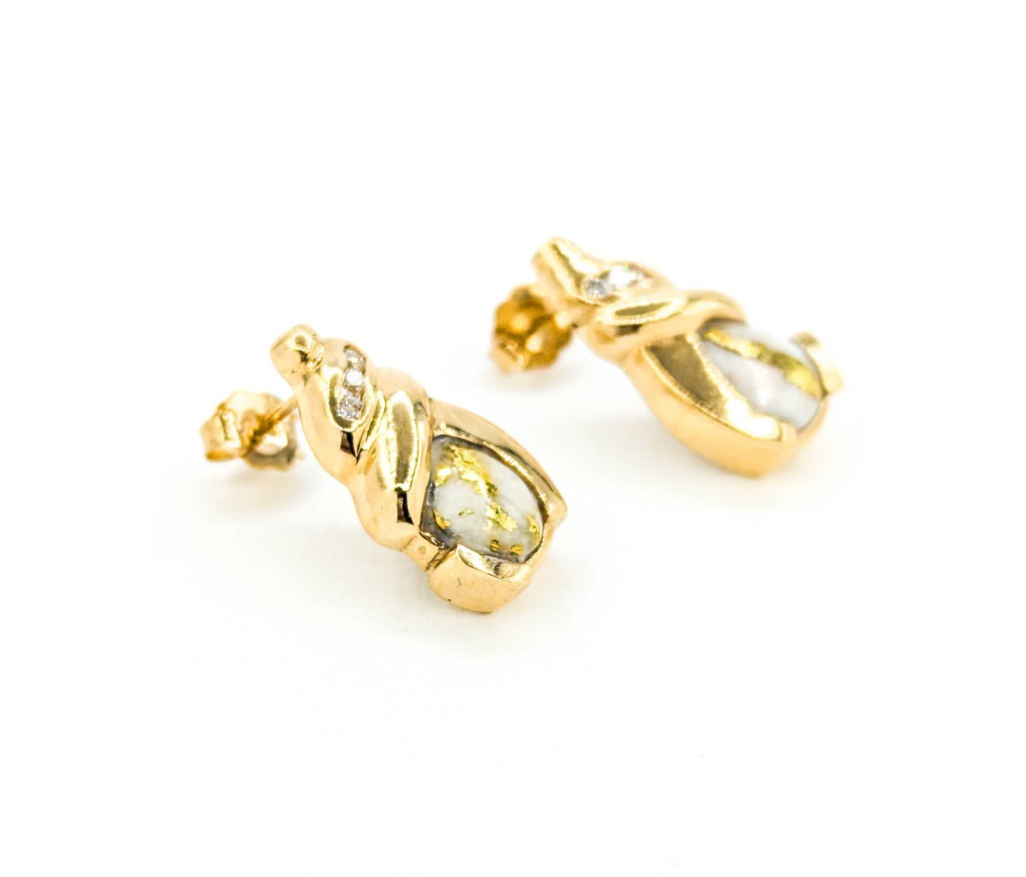 Vintage Gold Quartz & Diamond Stud Earrings in Yellow Gold In Excellent Condition In Bloomington, MN