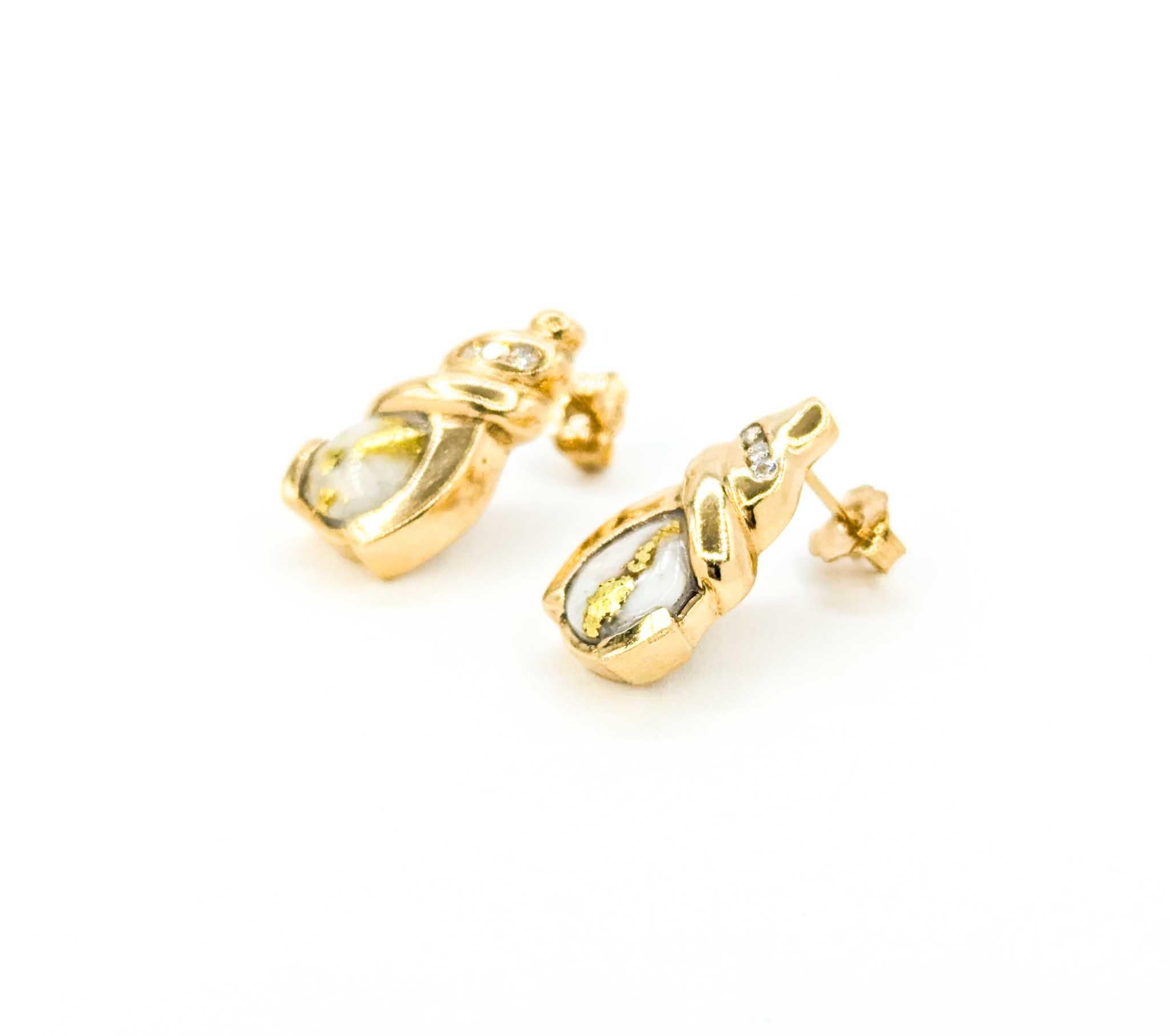 Women's Vintage Gold Quartz & Diamond Stud Earrings in Yellow Gold