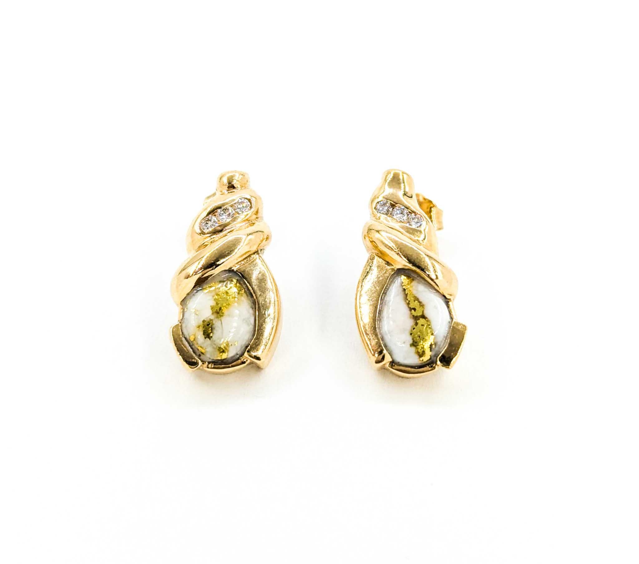 Vintage Gold Quartz & Diamond Stud Earrings in Yellow Gold 2