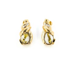Vintage Gold Quartz & Diamond Stud Earrings in Yellow Gold
