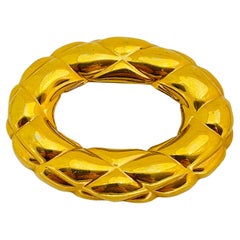 Vintage gold quilted massive designer runway brooch