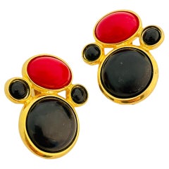 Pendientes de clip de diseñador de pasarela vintage oro rojo negro cabujón