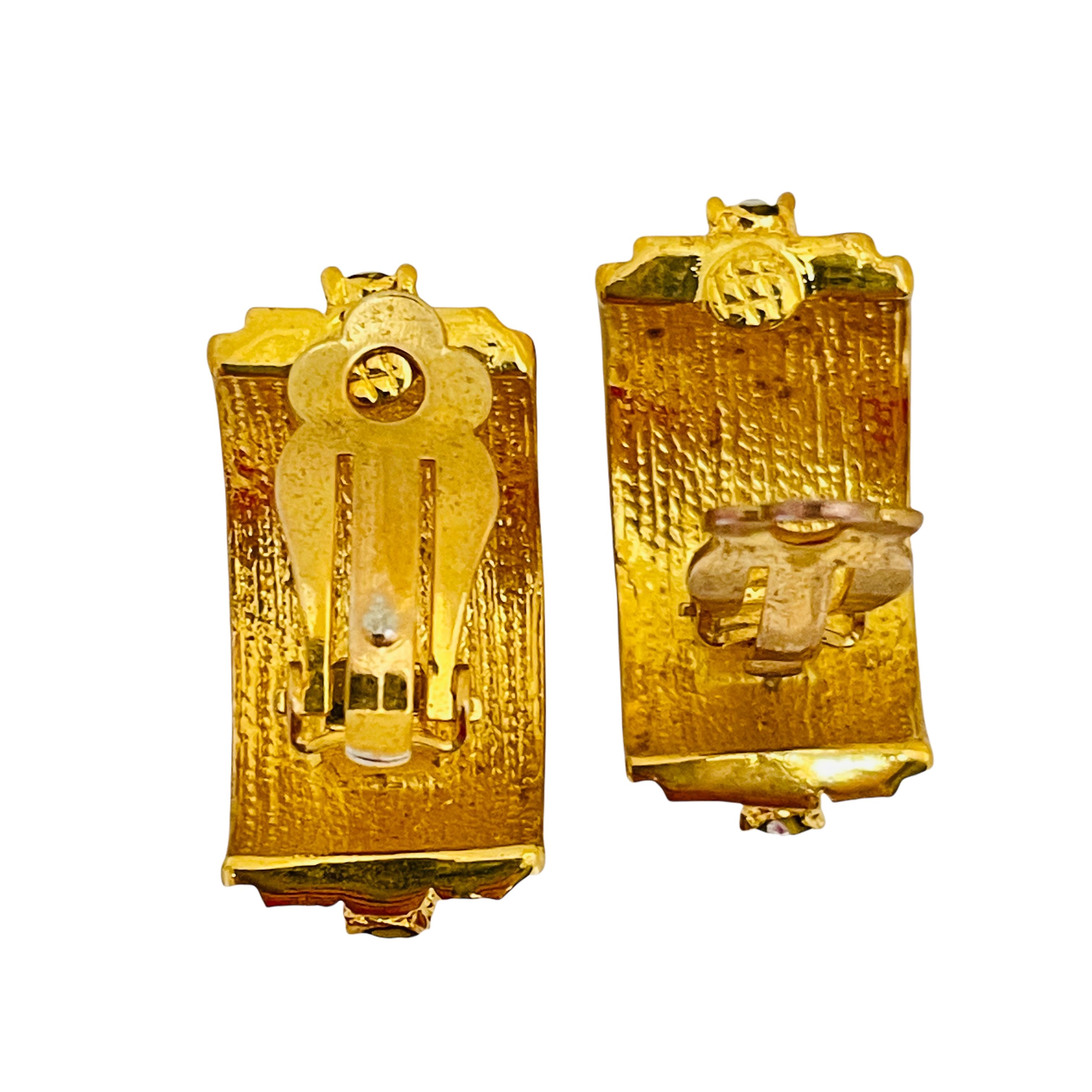 Women's Vintage gold red enamel rhinestone designer runway earrings For Sale