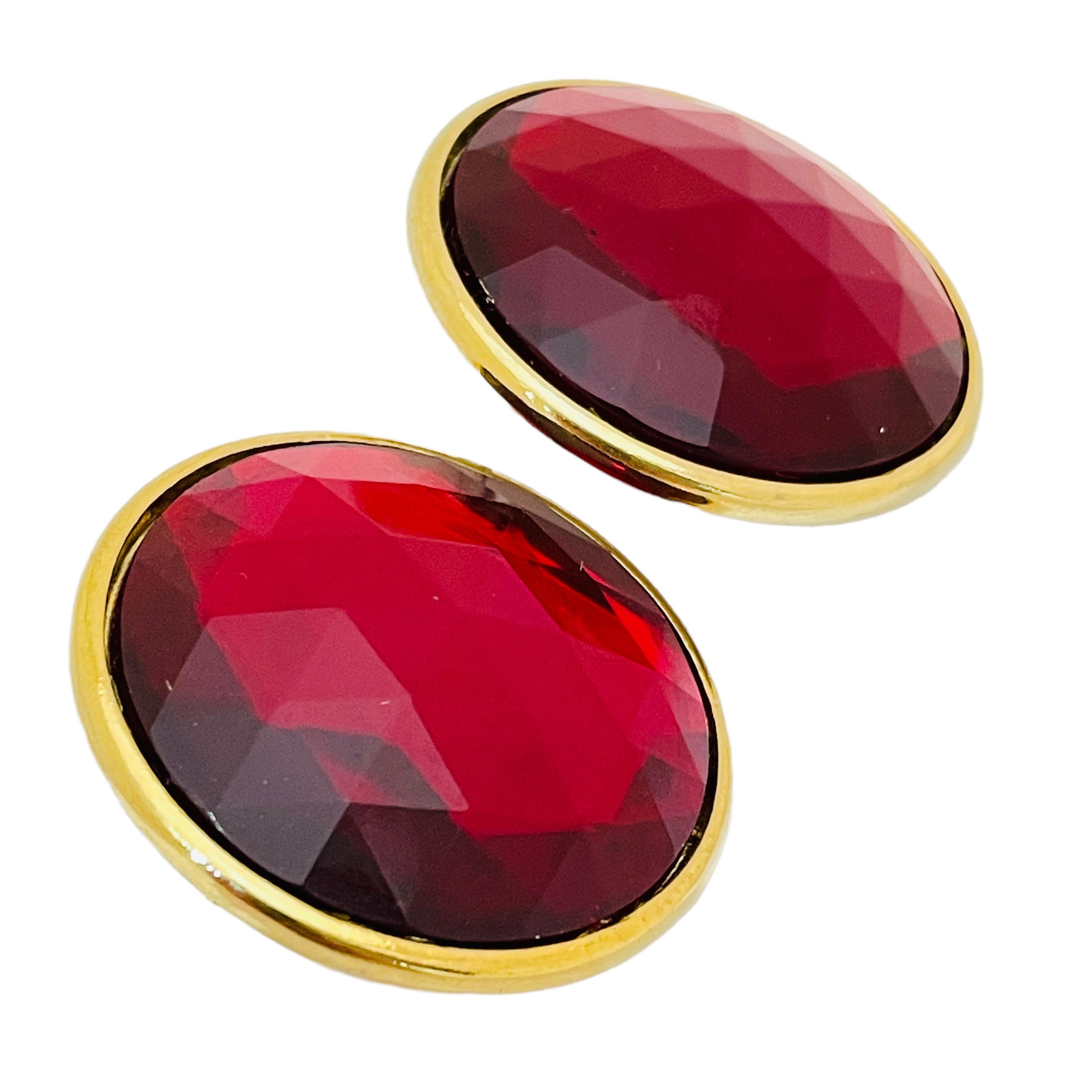 Women's or Men's Vintage gold red glass designer runway pierced earrings For Sale