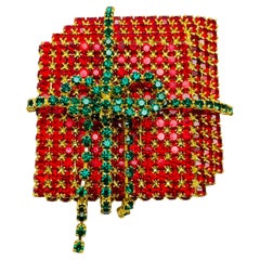 Vintage oro rojo verde diamantes de imitación Navidad regalo regalo masivo broche