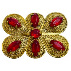 Vintage gold red rhinestone European designer brooch