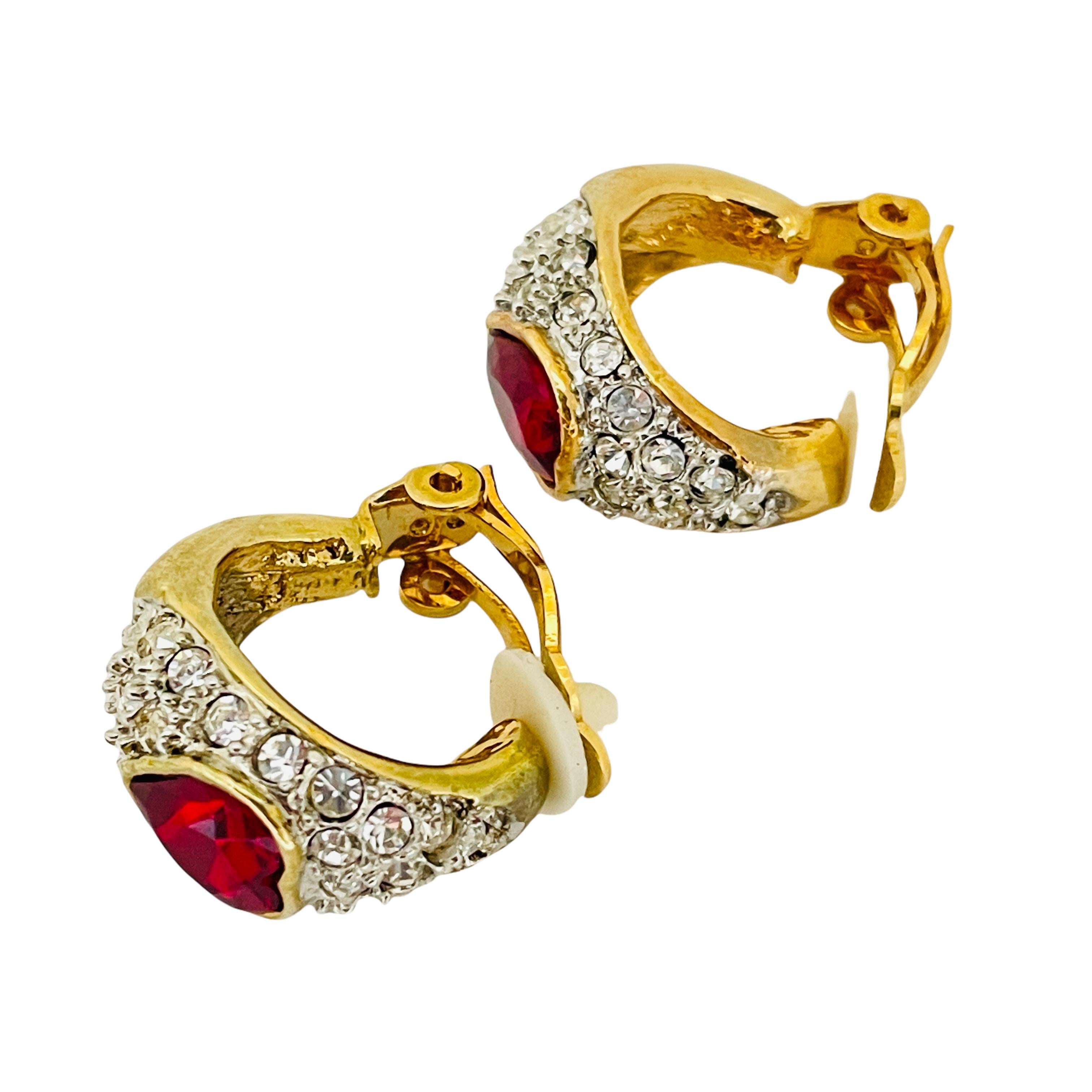 red rhinestone heart earrings