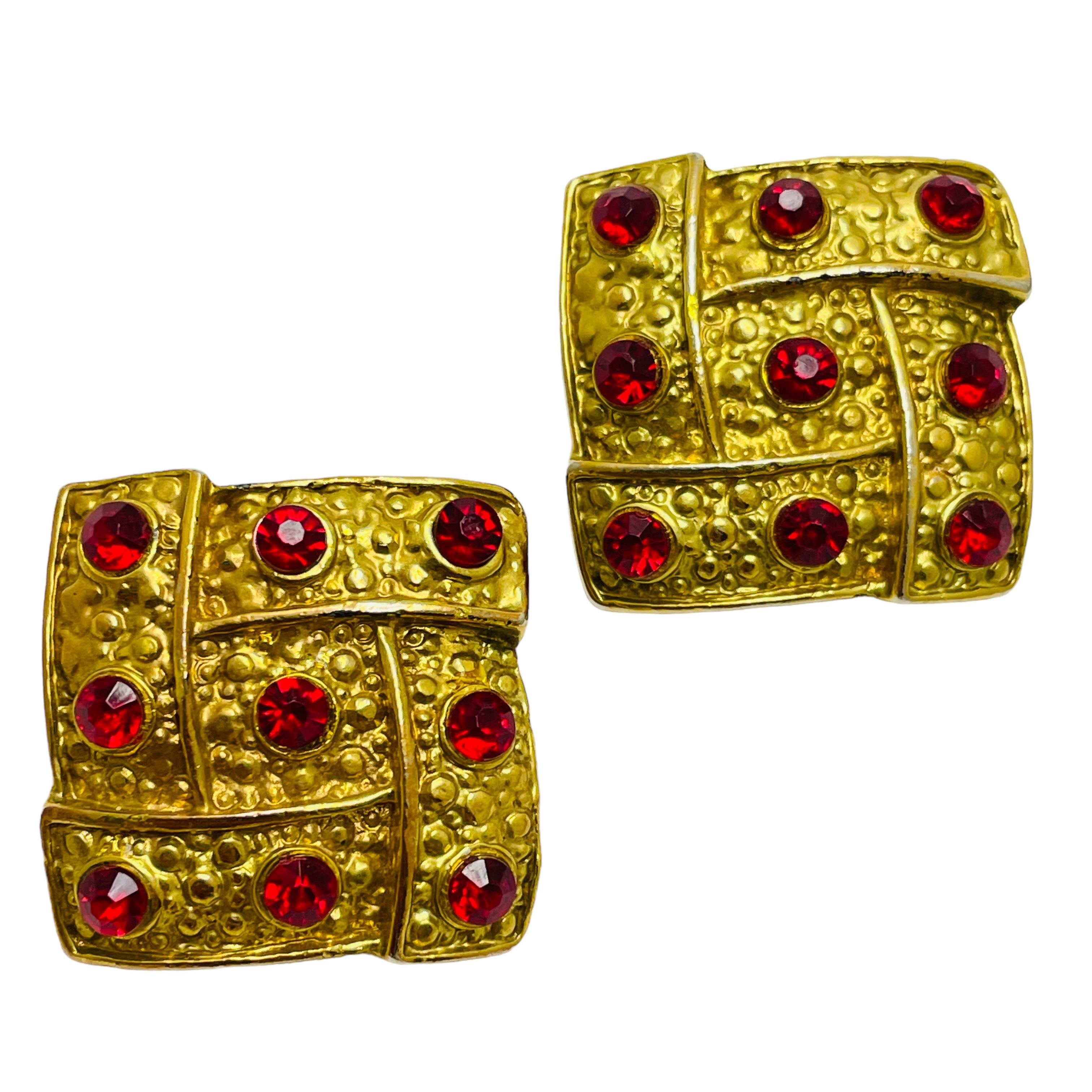 Vintage gold rot Strass Designer Landebahn Clip auf Ohrringe Damen im Angebot