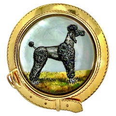 Vintage Gold Reverse Cut and Hand Painted Crystal Standard Poodle Brooch