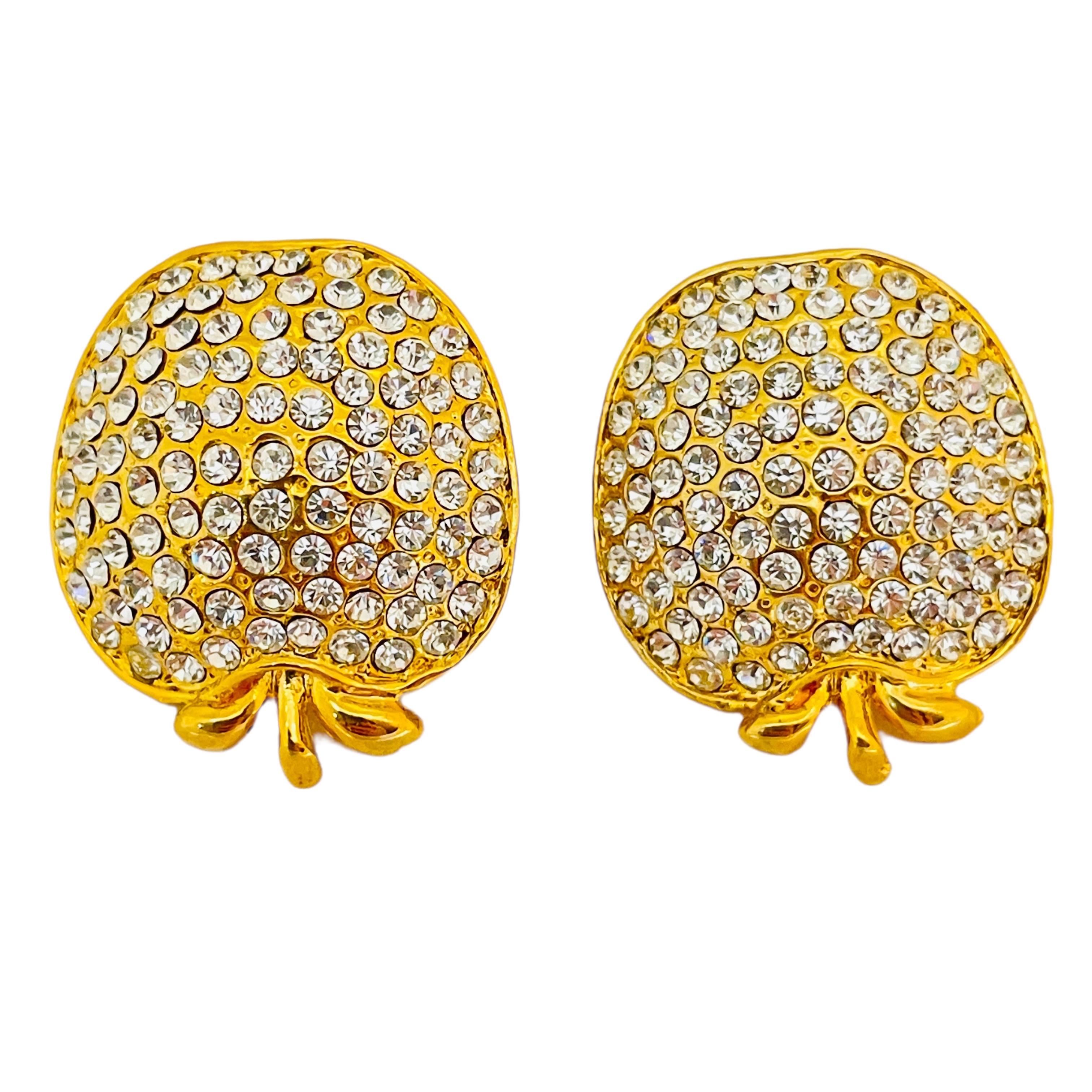Gold Strass Apfel Designer Laufsteg Clip-On-Ohrringe aus Gold im Zustand „Gut“ im Angebot in Palos Hills, IL