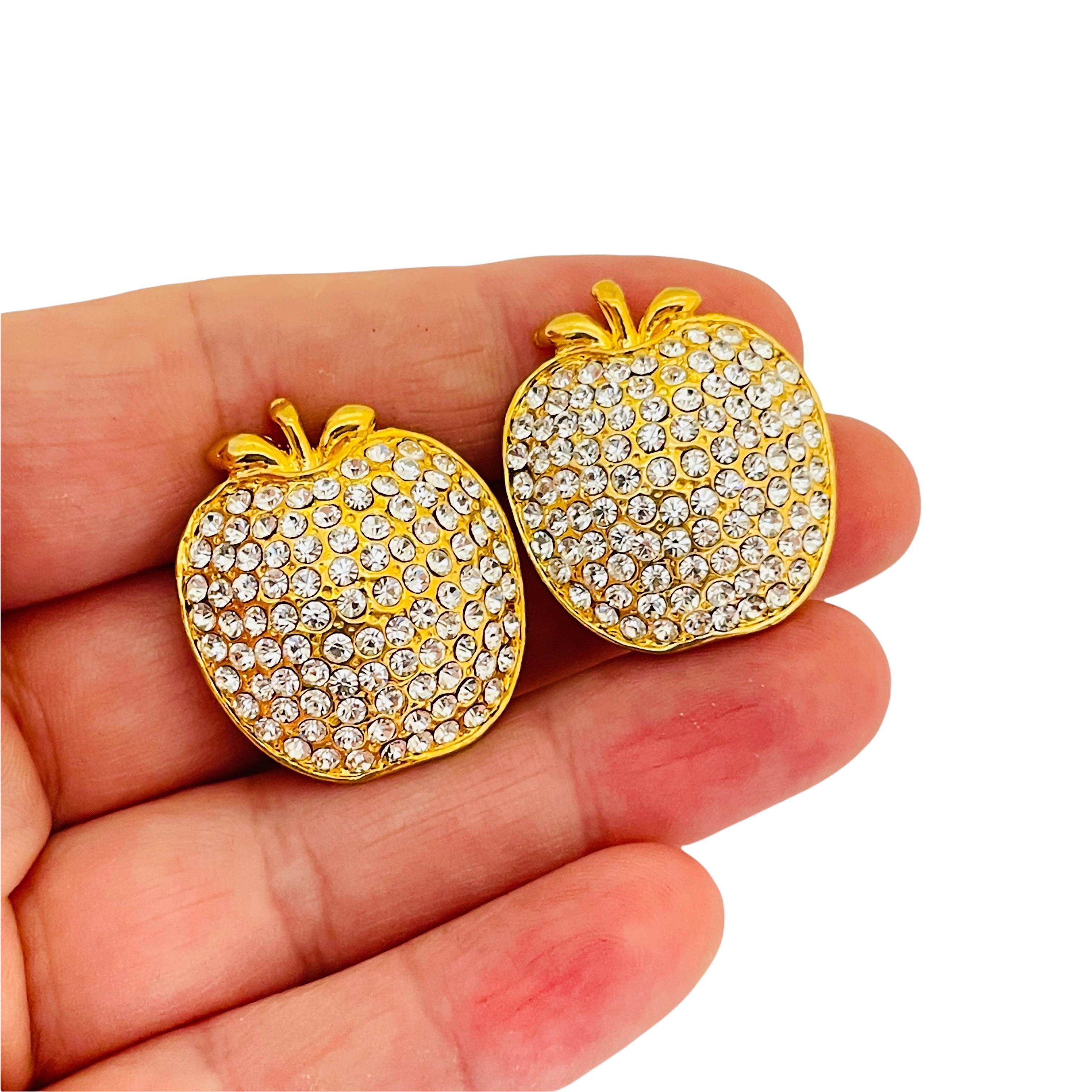 Gold Strass Apfel Designer Laufsteg Clip-On-Ohrringe aus Gold im Angebot 1