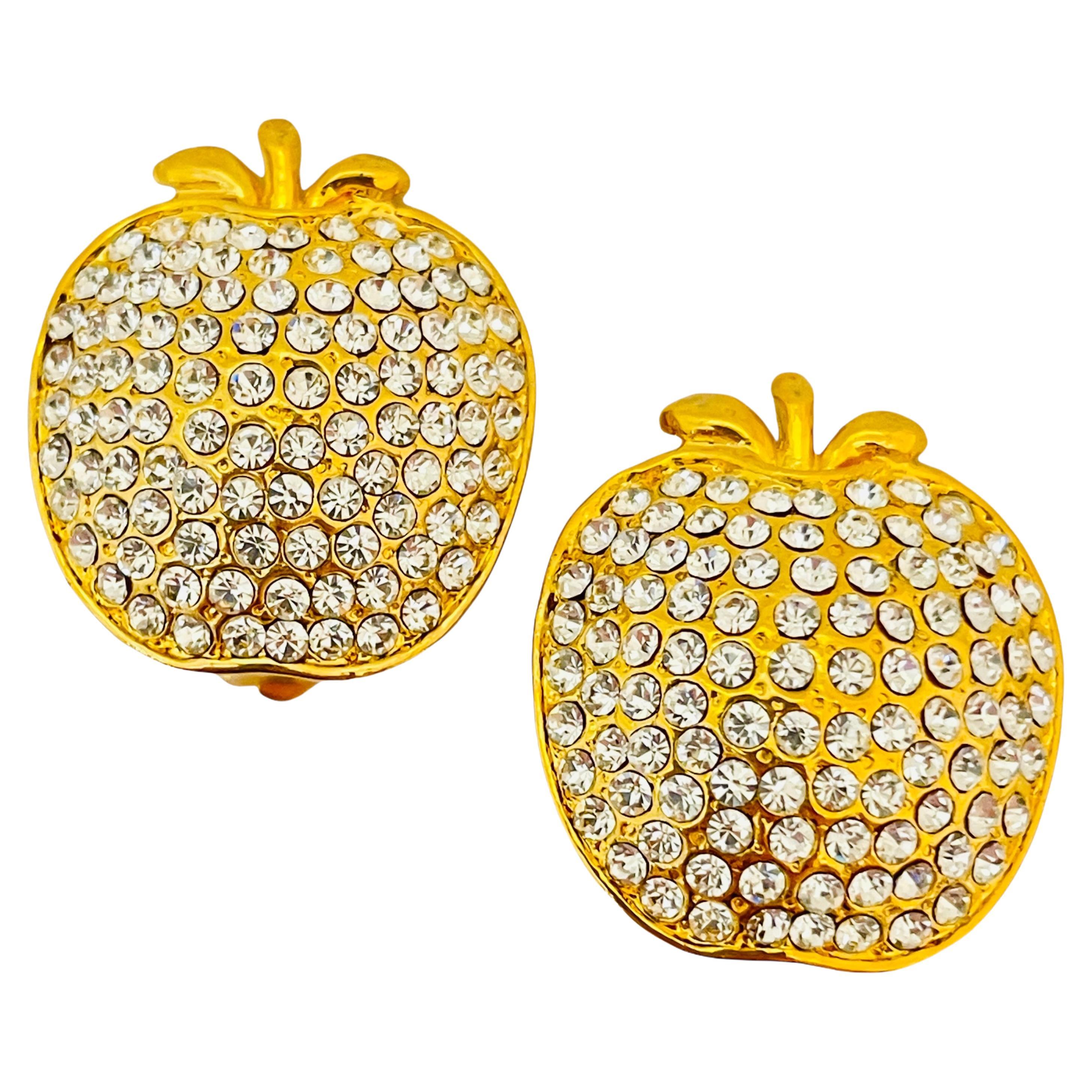 Gold Strass Apfel Designer Laufsteg Clip-On-Ohrringe aus Gold im Angebot