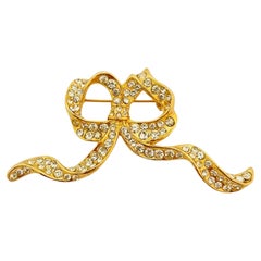 Vintage gold rhinestone bow brooch designer runway