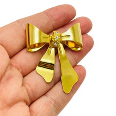 Vintage gold rhinestone bow brooch