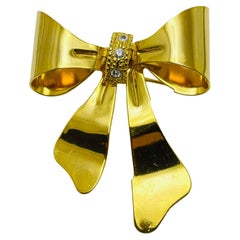 Vintage gold rhinestone bow brooch