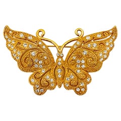 Vintage gold rhinestone butterfly designer runway brooch 