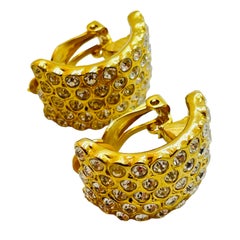 Vintage gold rhinestone clip on designer earrings