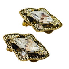 Vintage gold rhinestone clip on designer earrings