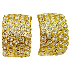 Vintage gold rhinestone clip on designer earrings