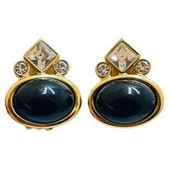 Vintage gold rhinestone clip on designer earrings