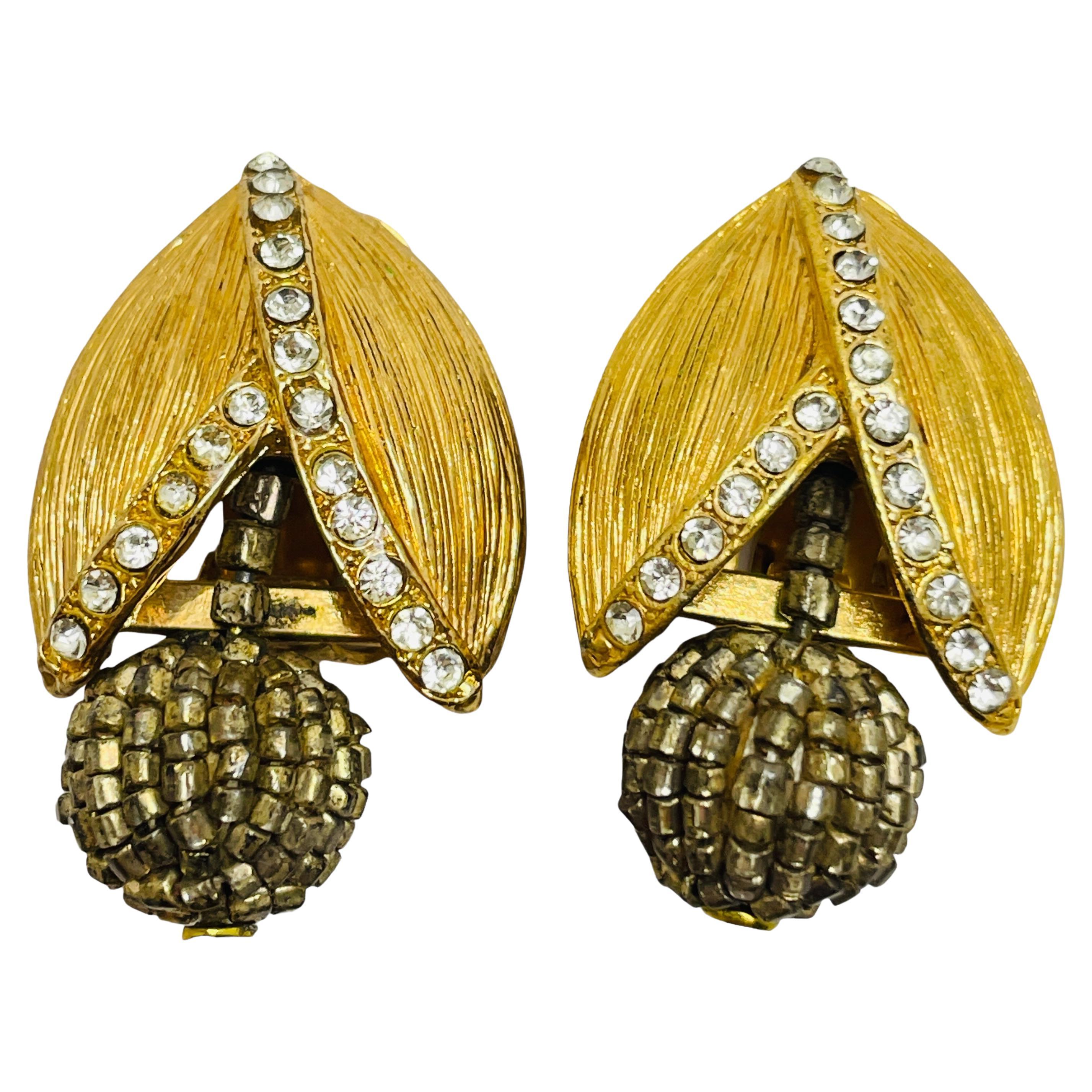 Orecchini a clip di design con strass d'oro d'epoca
