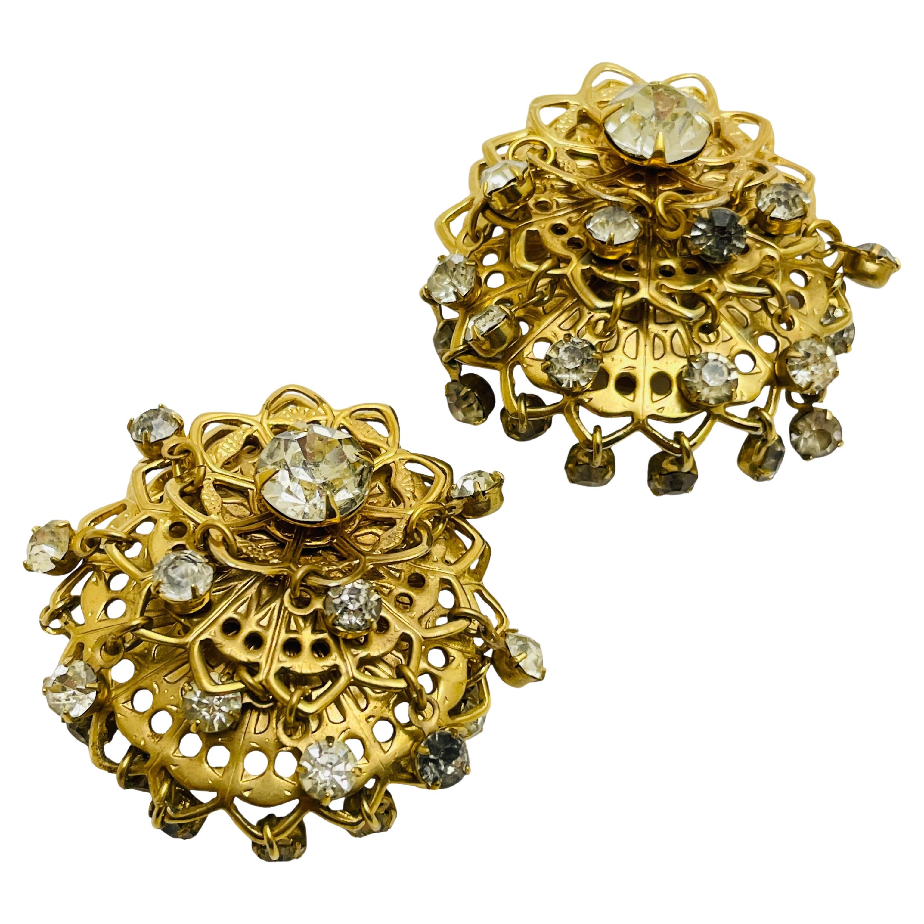 Orecchini a clip di design con strass d'oro d'epoca