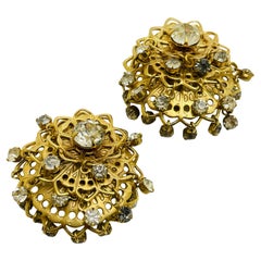 Boucles d'oreilles vintage à clip avec strass et pendants