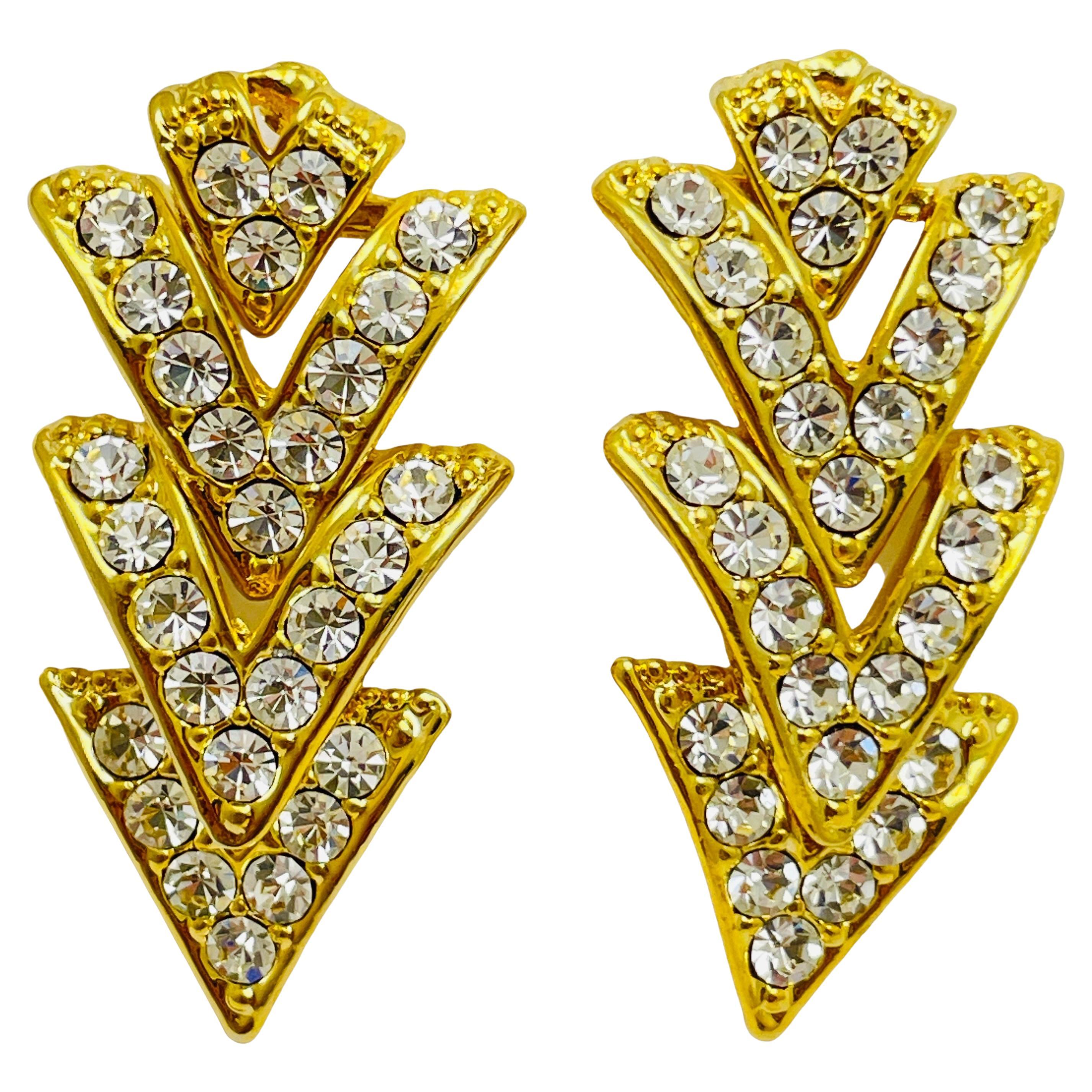 Orecchini da passerella vintage con strass dorati
