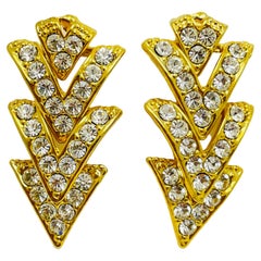 Vintage gold rhinestone dangle designer runway earrings