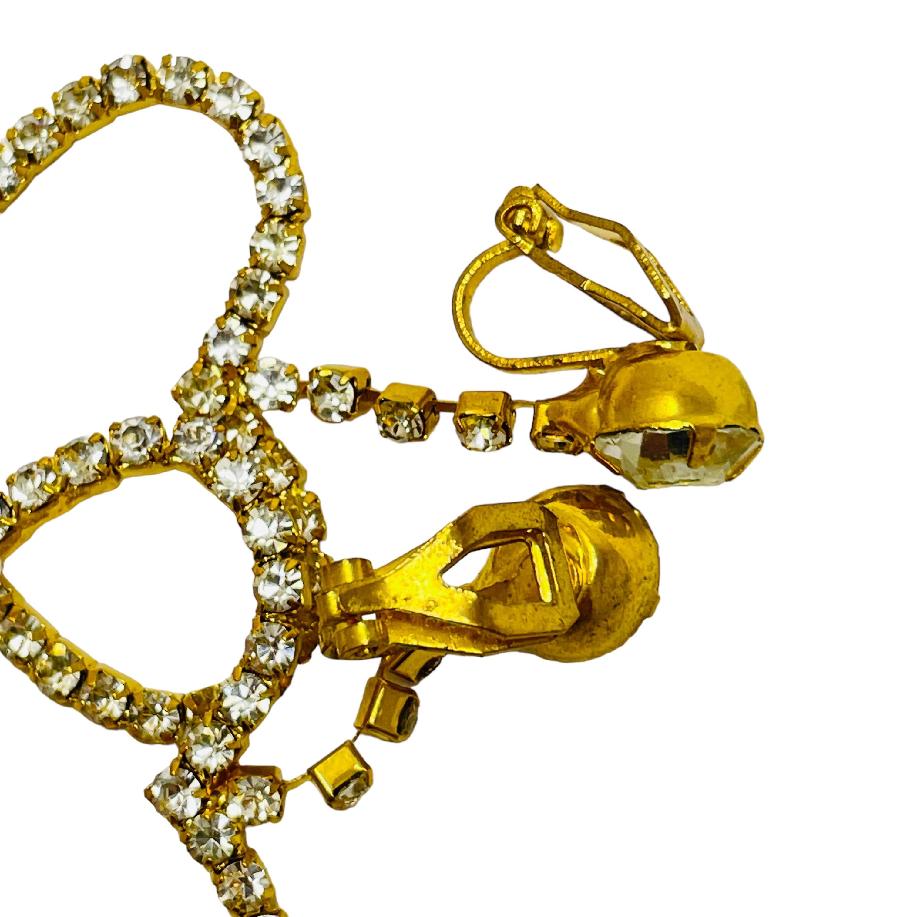 Vintage gold Strass baumeln Herzen Designer Clip auf Ohrringe im Zustand „Gut“ im Angebot in Palos Hills, IL