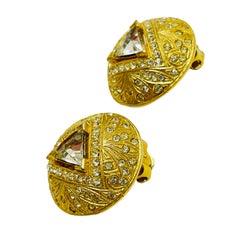 Vintage gold rhinestone designer clip on earrings