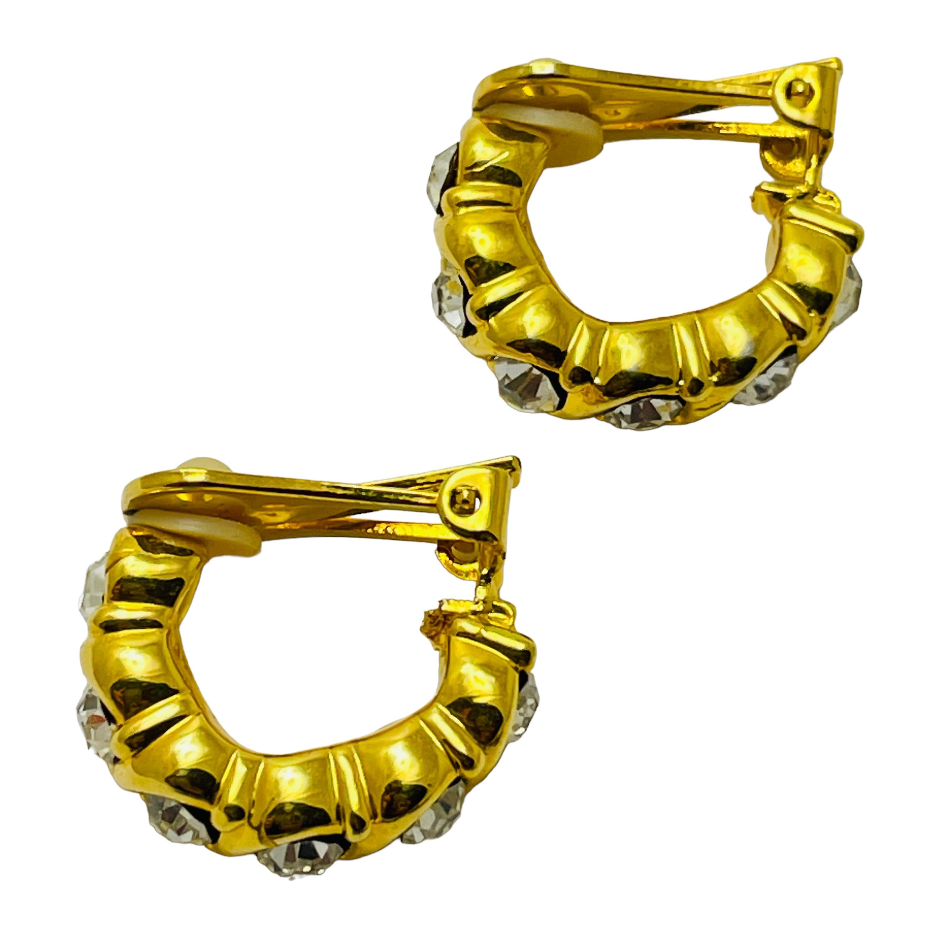 Women's or Men's Vintage gold rhinestone designer clip on earrings For Sale