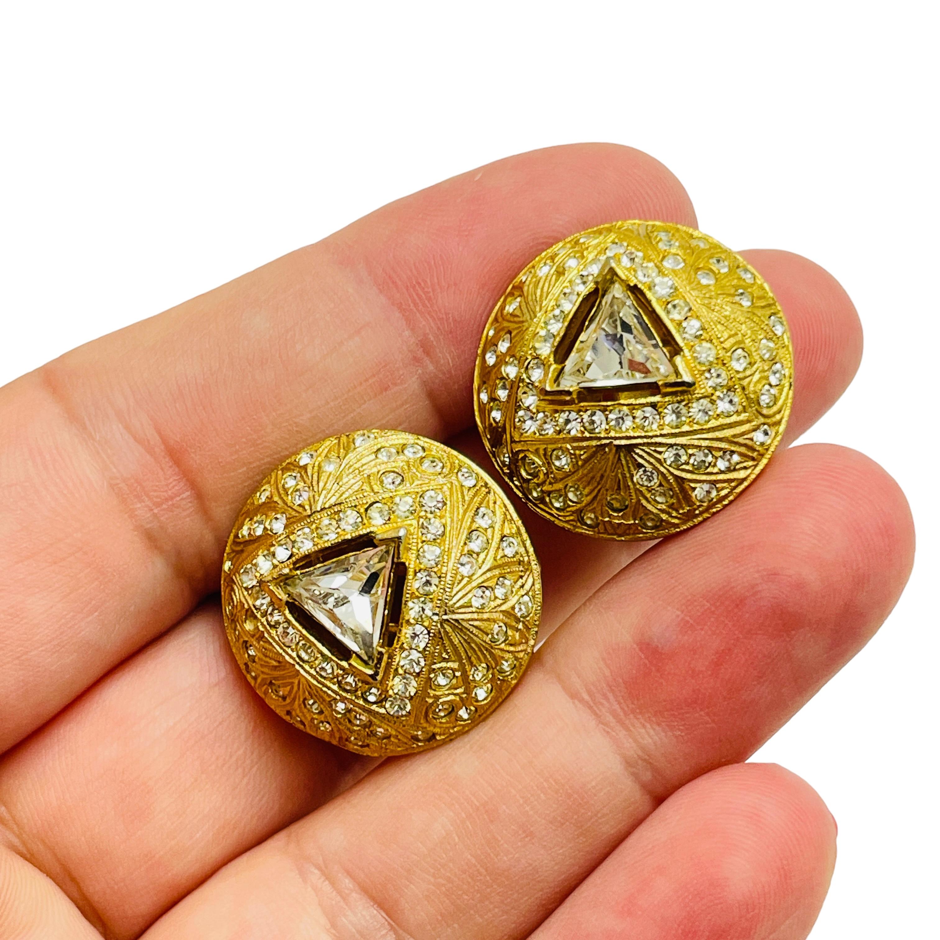 Vintage Gold Strass Designer Clip auf Ohrringe Damen im Angebot