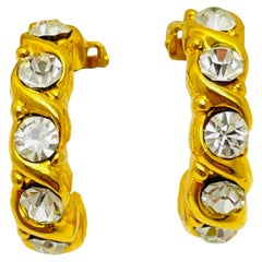 Vintage gold rhinestone designer clip on earrings