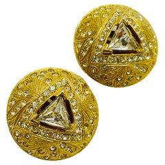Vintage gold rhinestone designer clip on earrings
