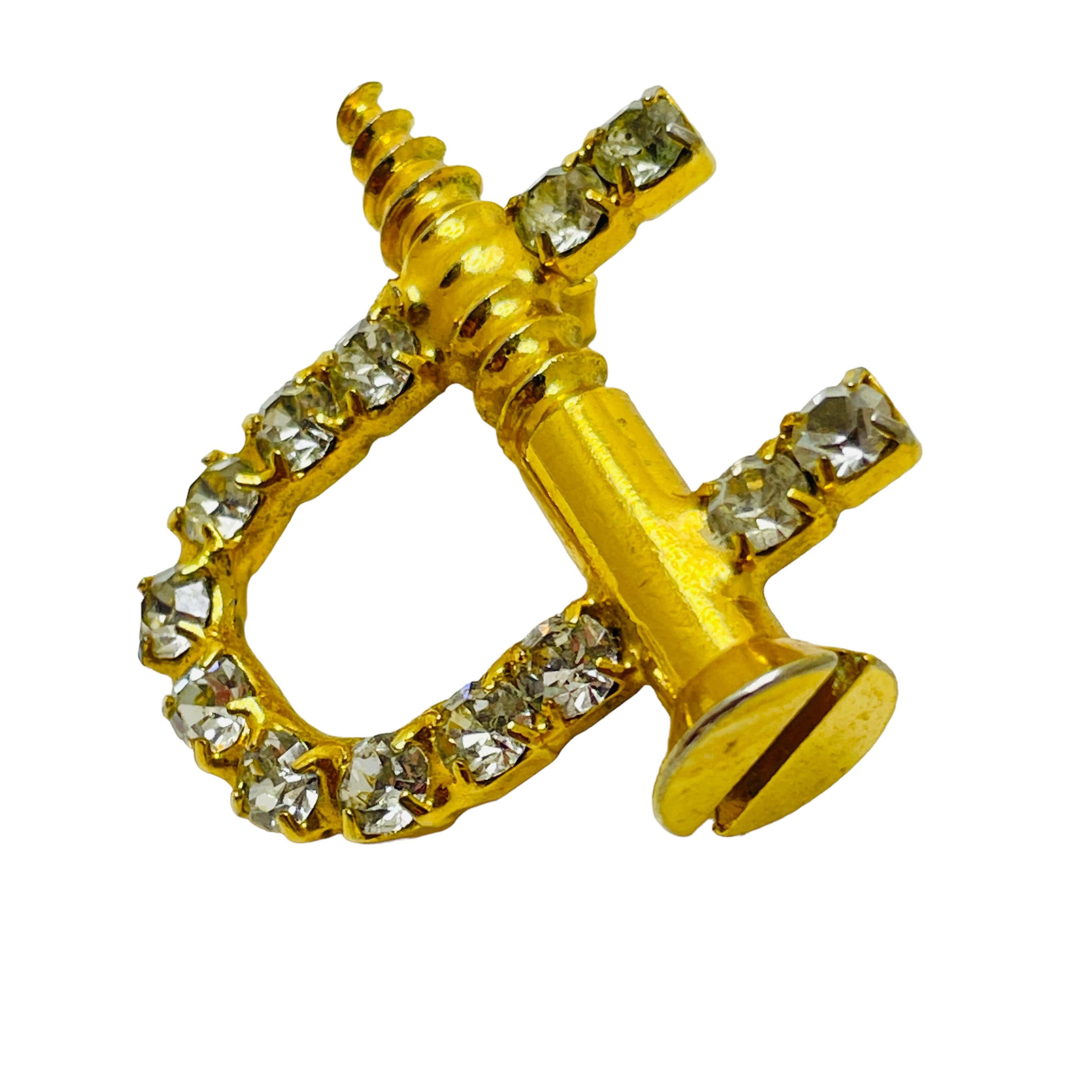Women's or Men's Vintage gold rhinestone designer designer brooch