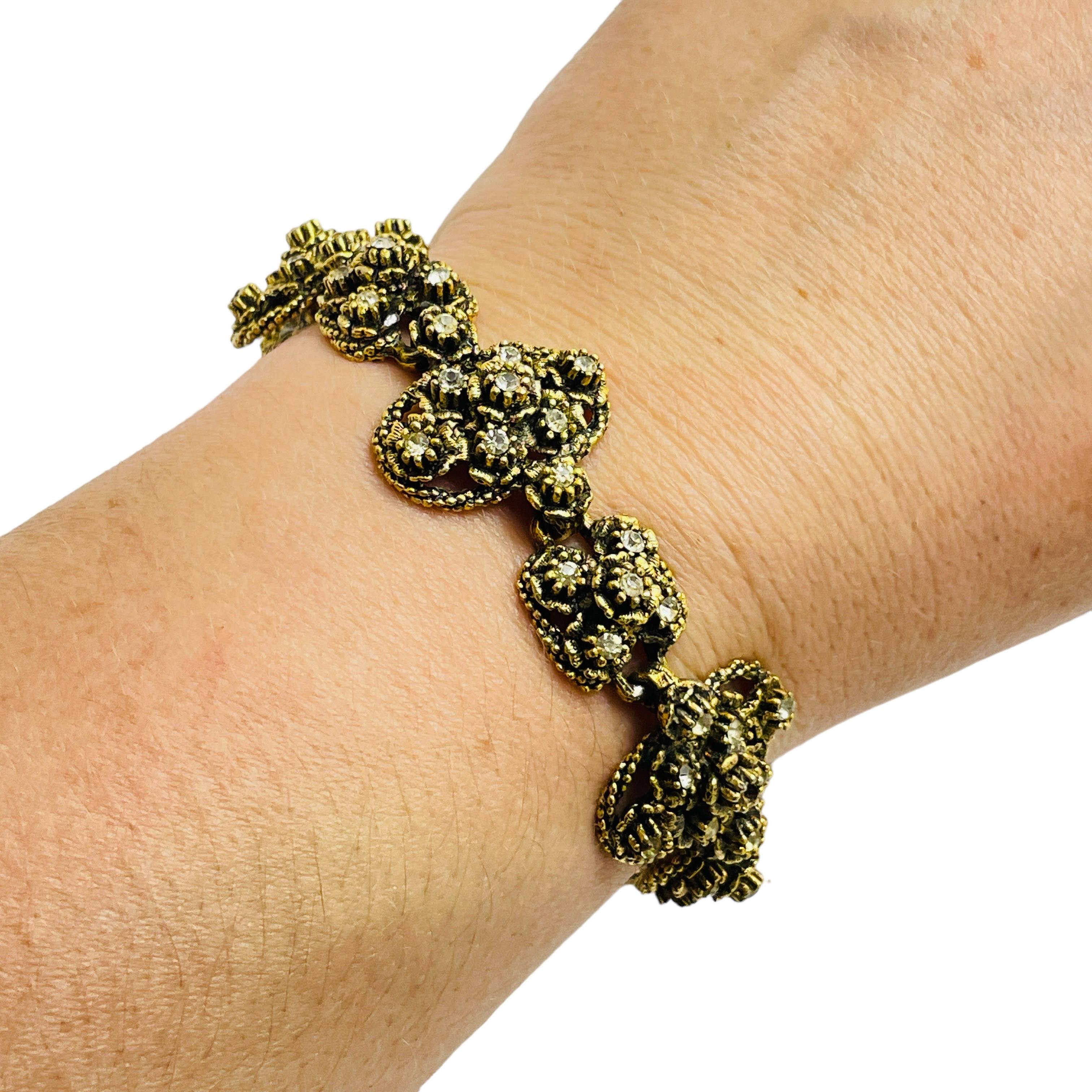 Bracelet vintage à maillons en strass doré Bon état - En vente à Palos Hills, IL