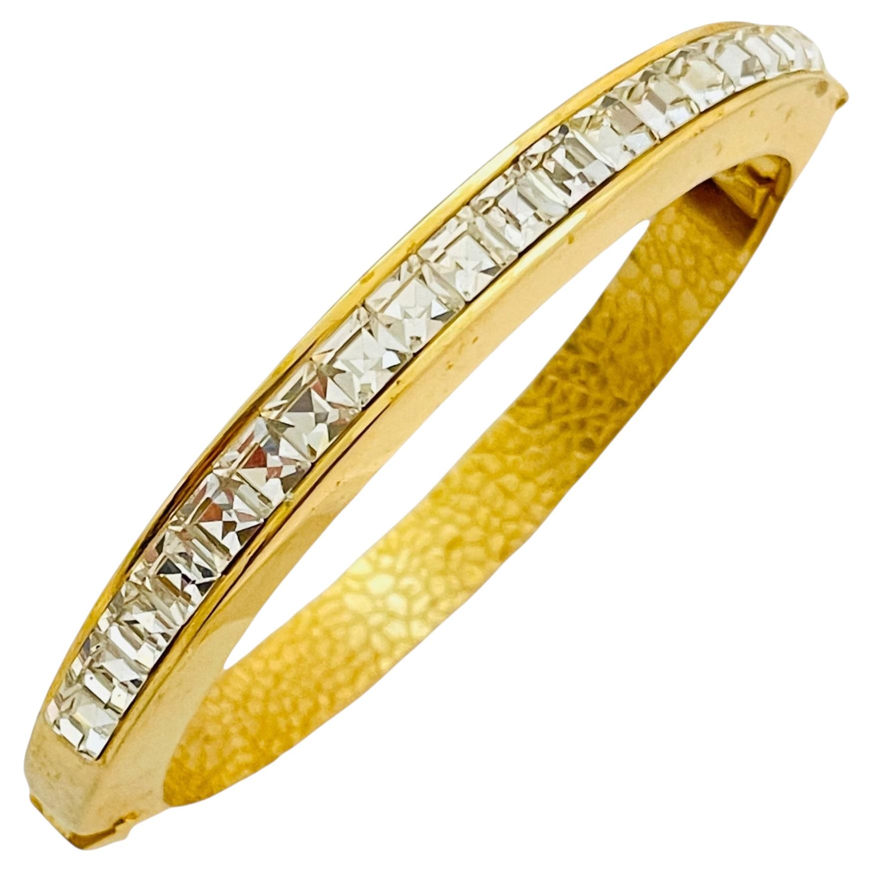Vintage gold rhinestone designer runway bangle bracelet For Sale