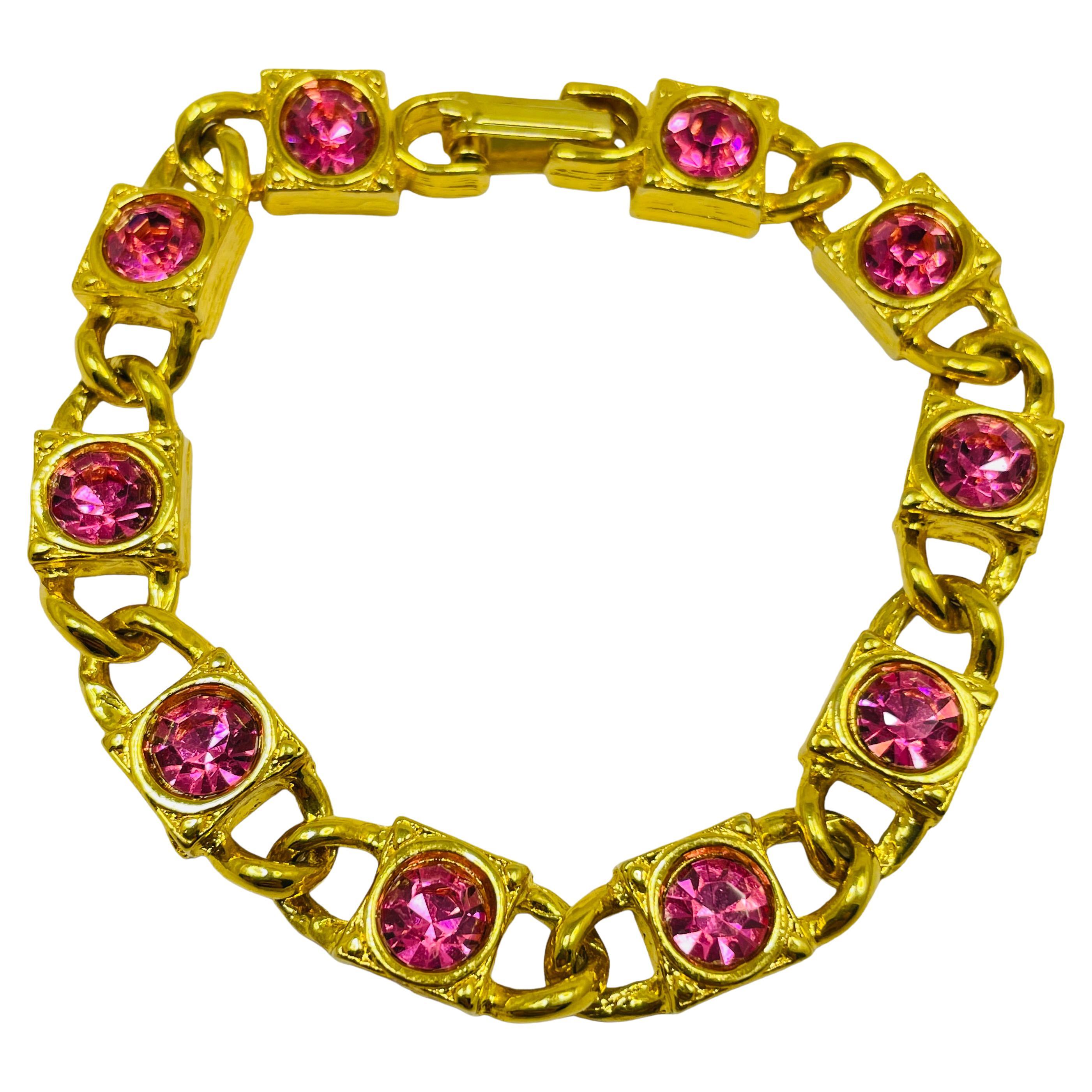 Vintage gold rhinestone designer runway bracelet For Sale