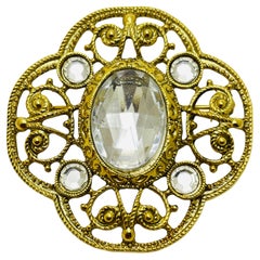 Broche de pasarela de diseño vintage de strass dorado