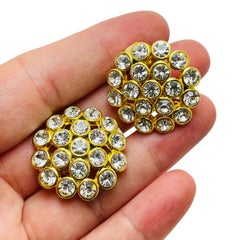 Vintage gold rhinestone designer runway clip on earrings
