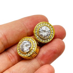 Vintage gold rhinestone designer runway clip on earrings