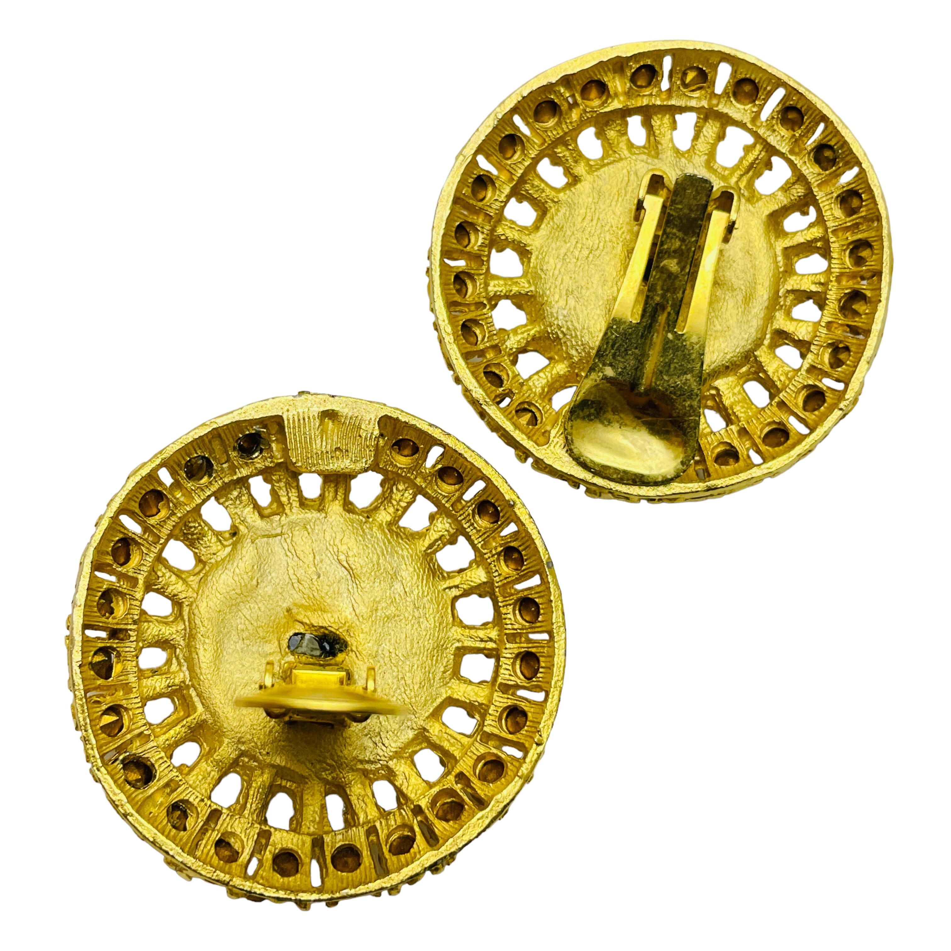 Vintage Gold Strass Designer Landebahn Clip auf Ohrringe im Zustand „Gut“ im Angebot in Palos Hills, IL