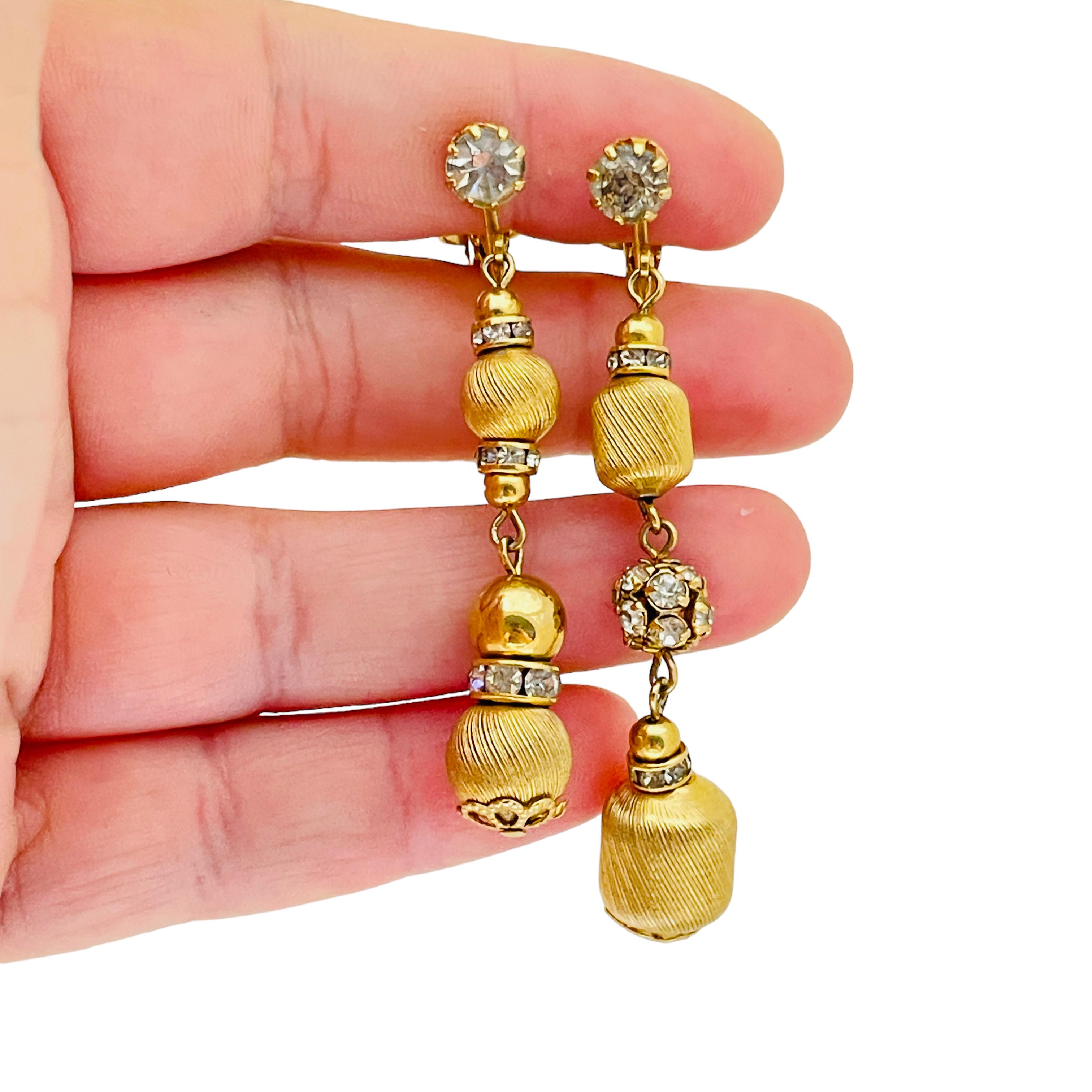 Women's or Men's Vintage gold rhinestone designer runway clip on earrings  For Sale