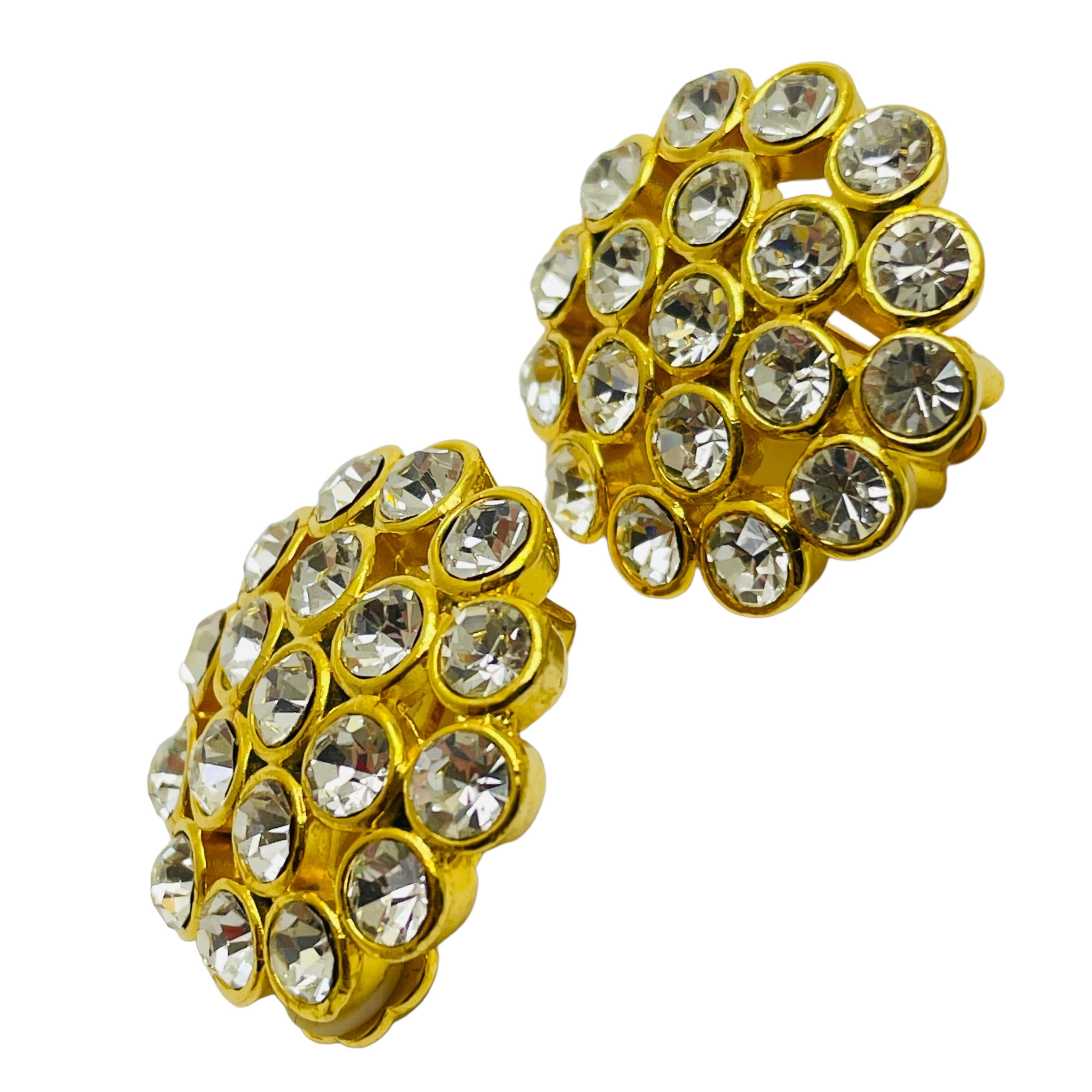 Vintage Gold Strass Designer Landebahn Clip auf Ohrringe für Damen oder Herren im Angebot