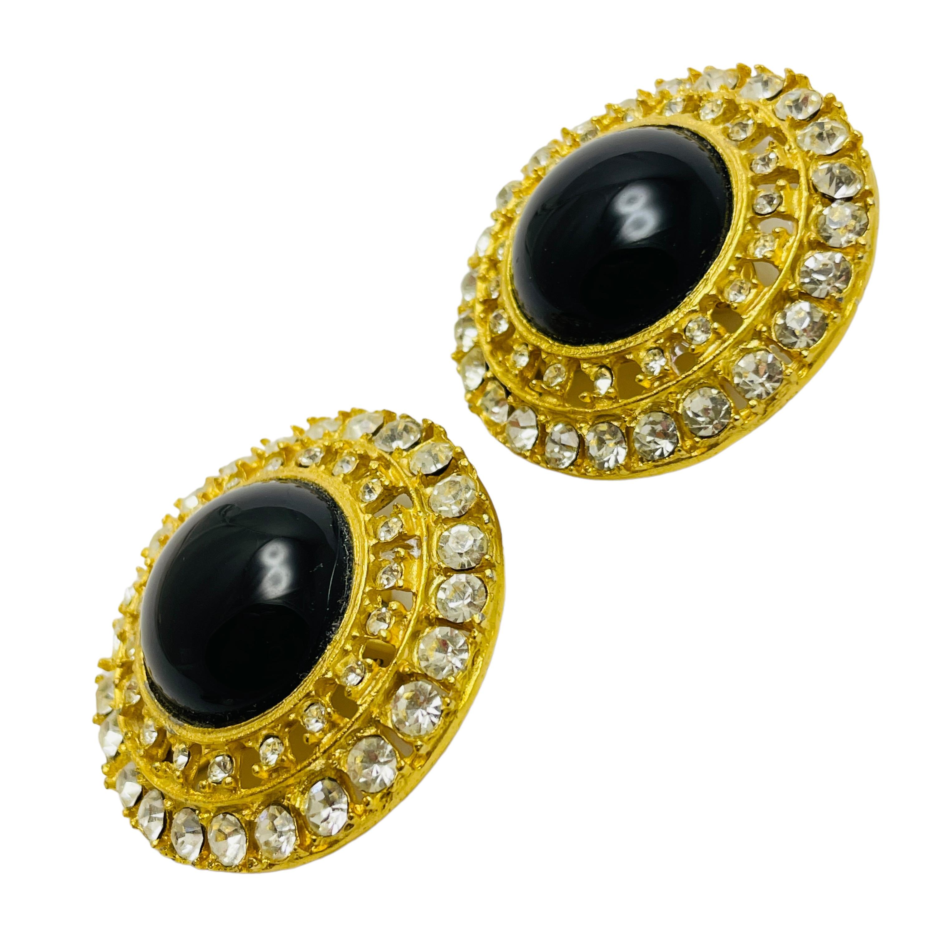 Women's or Men's Vintage gold rhinestone designer runway clip on earrings For Sale